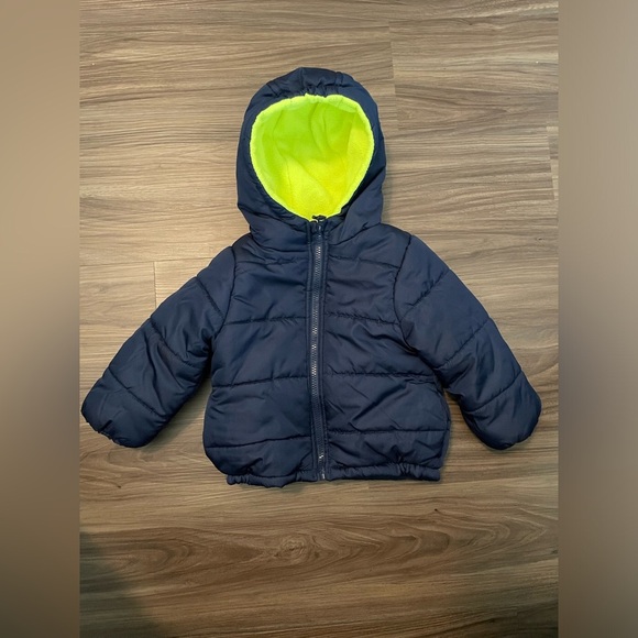 London Fog Toddler Boys Navy Blue Puffer Jacket with Lime interior size 2T - Picture 3 of 5